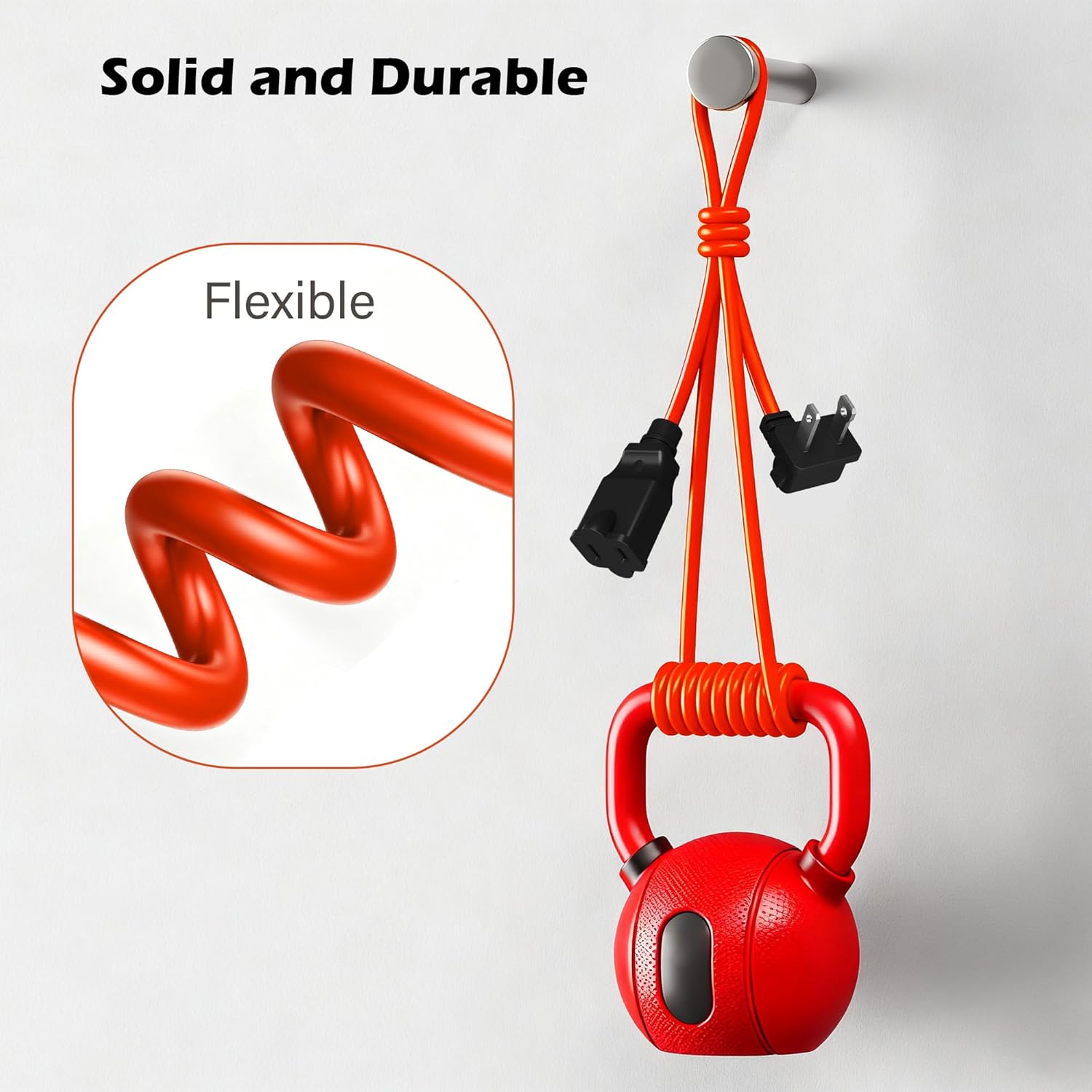90 Degree 2 Prong Polarized Outdoor Power Extension Cord 25 FT, Angled Low-Profile Plug, 16 Gauge 125V SJTW Waterproof Long Cable for Home Office Lawnmower Garden Tools Lights, ETL+Ties-Bright Orange