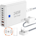 240W Fast Charging Blocks, 8-Port Charging Station for iPhone/Ipad/MacBook, 6C2A PD GaN Charger Box, USB Tower Hub 5ft Braided Power Cord with On/Off Switch, Flat Plug, Travel Essentials