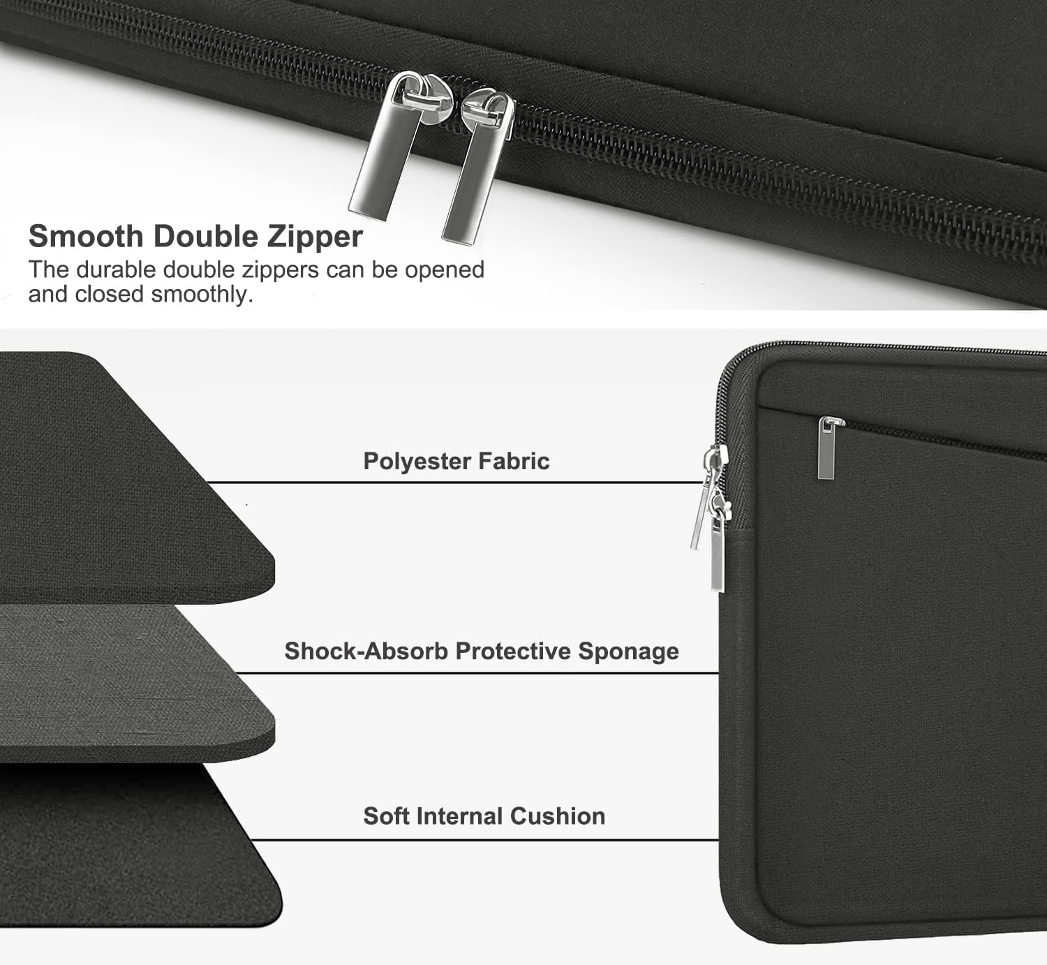 15.6 inch Laptop Case, Durable Computer Carrying Bag Protective Case Briefcase Handbag with Front Pocket, Laptop Sleeve Cover for 15.6 Inch HP, Dell, Lenovo, Asus, Notebook, Grey