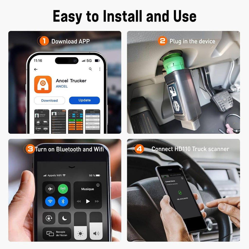 ANCEL HD110 Heavy Duty Truck Scanner with DPF Regen and Reset for Detroit Paccar Engine, Full System HDOBD & OBD2 Scanner for Diesel Trucks Lifetime Free Updates