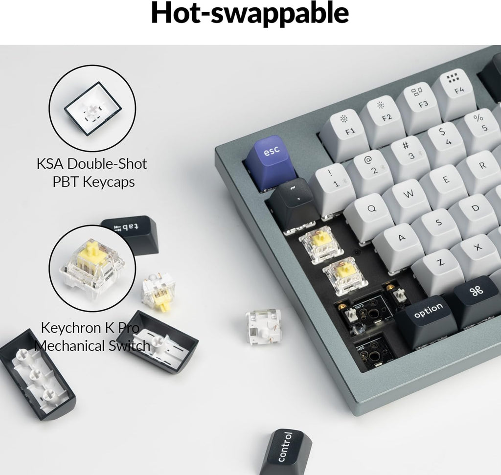 Keychron Q5 Pro QMK/VIA Wireless Custom Mechanical Keyboard, 96% Layout with Programmable Knob, KSA Double-Shot PBT Keycaps with Hot-swappable K Pro Banana Switch for Mac Windows Linux - Gray