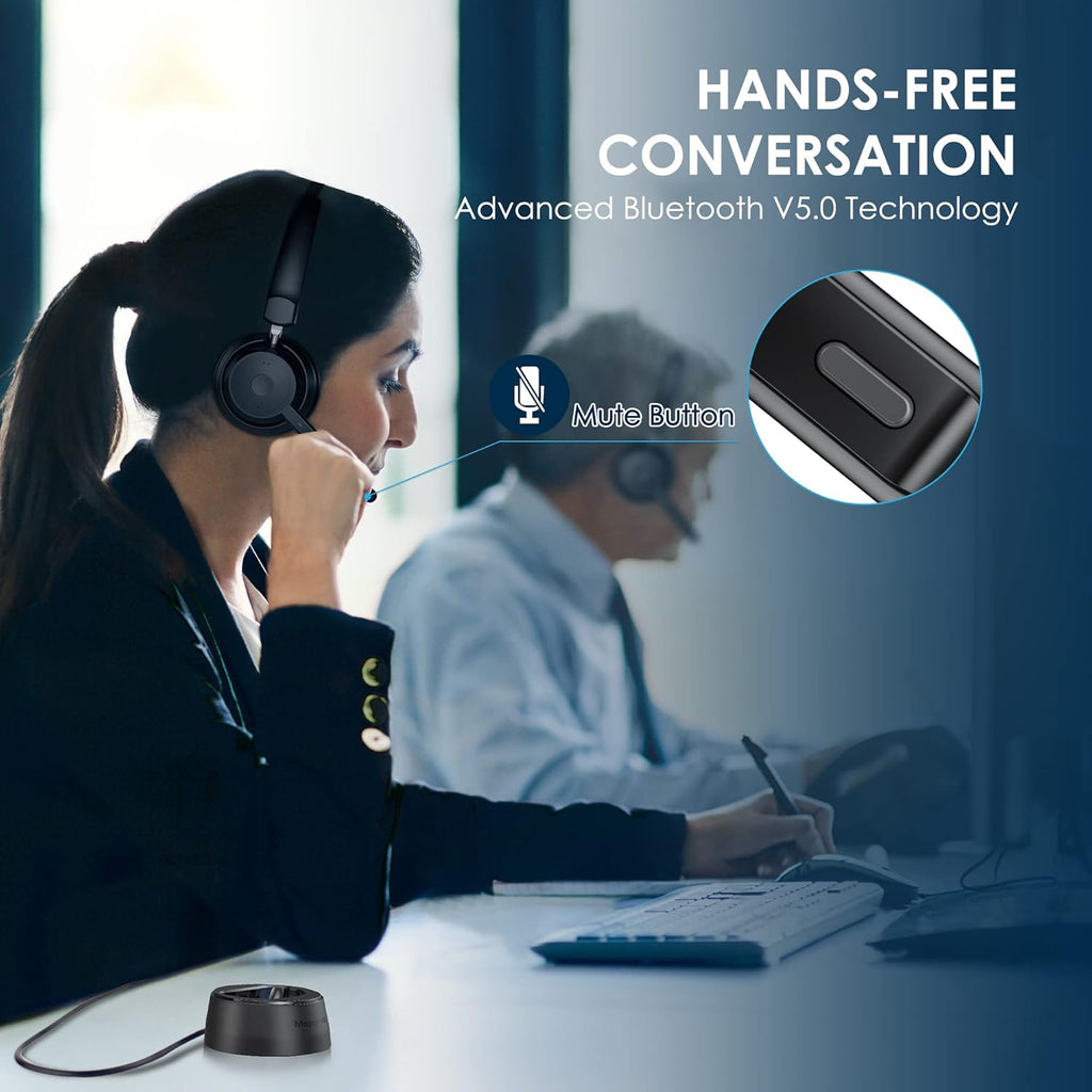 Bluetooth Headset, Wireless Headphone with Microphone for Computer, On Ear Bluetooth Headset with USB Dongle for Office Call Center Skype Zoom Meeting Online Class (Gray)