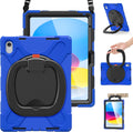 BRAECN Case for iPad (A16) 11th/10th Generation 11”/10.9'' 2025/2022-Rugged Silicone Cover for iPad 10th Gen w/Pencil Holder/Swivel Ring Stand/Screen Protector/Stable Kickstand/Shoulder Strap, Blue