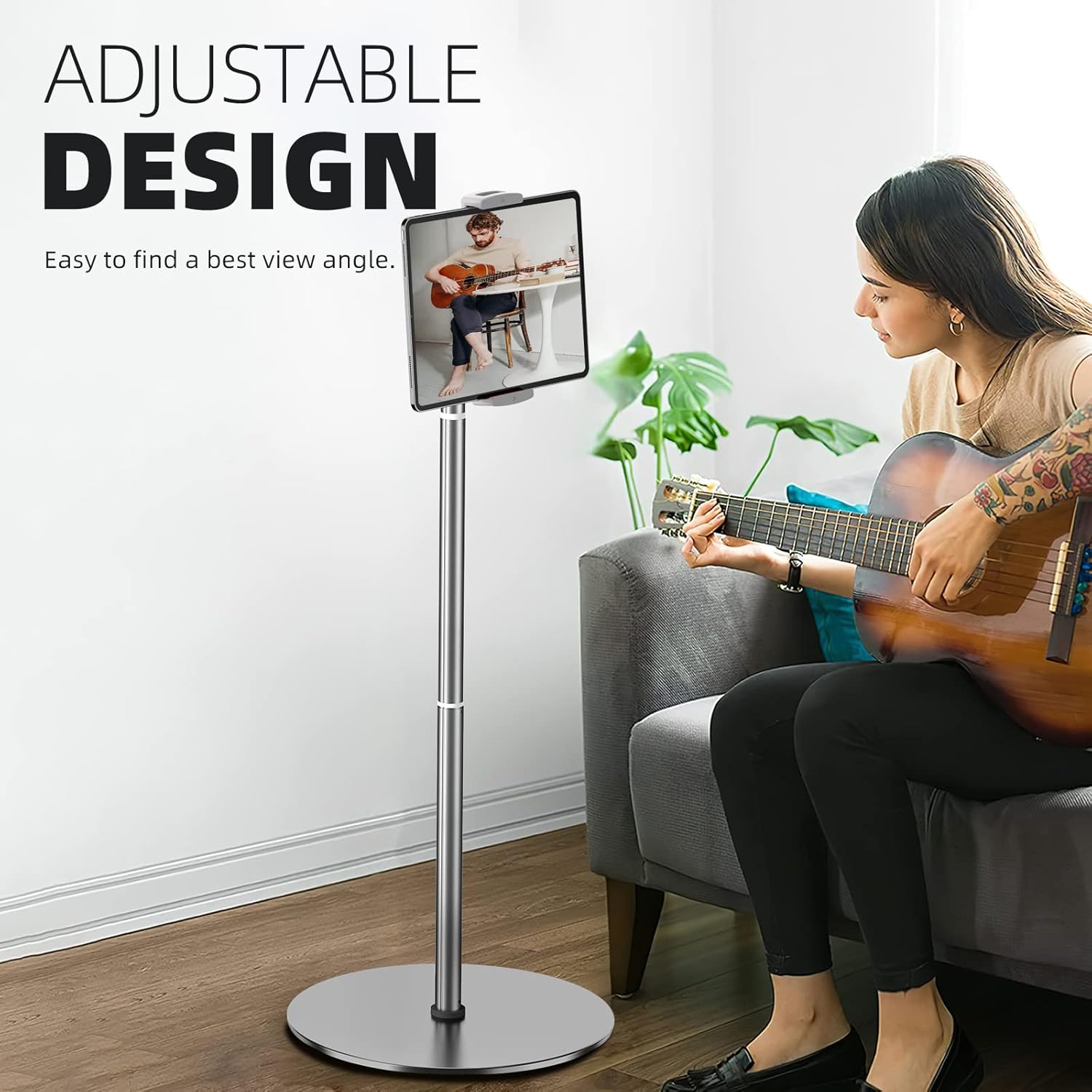OATSBASF Heavy-Duty Tablet Floor Stand - 66.1" Height-Adjustable, Overhead Bed Phone/Tablet Holder, Fits 4.7-12.9" iPad Pro/Air/Mini, Kindle & Cell Phones