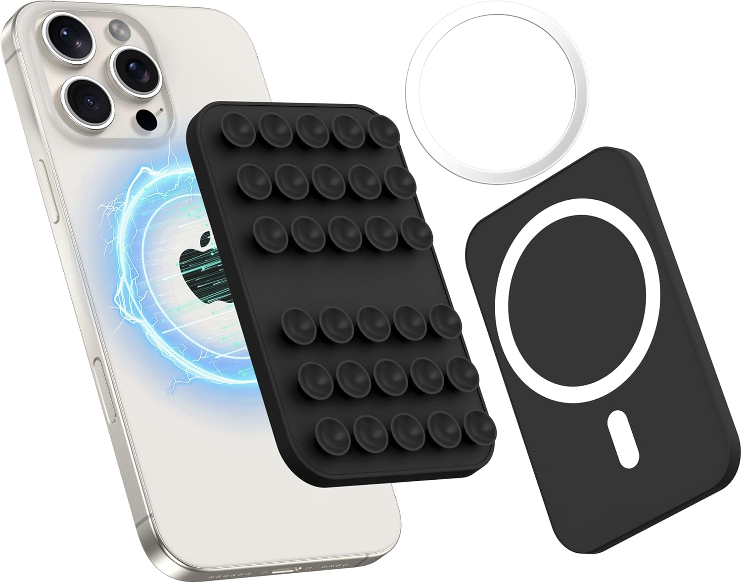 Patented Magnetic Sticky Phone Suction Grip Mount for MagSafe Case,Magnet Silicone Portable Stand Holder for iPhone 16/15/14/13/12 Series and Android, Hands-Free Selfies and Videos,Black