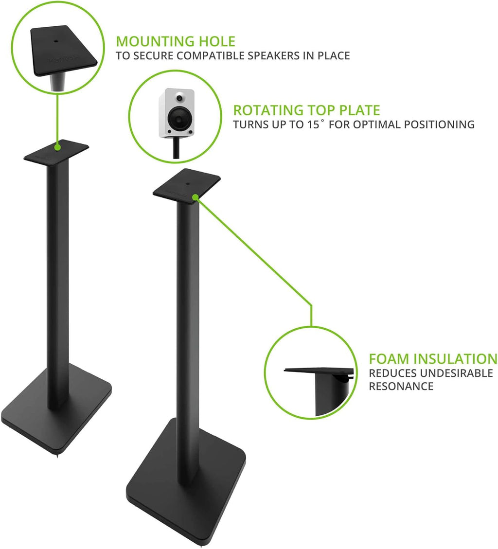 Kanto SP26PL Black Metal Speaker Stand (26 inches) - Universal Fit, Hidden Cables, Rotating Top Plate, Carpet & Hardwood Feet, ¼’-20 Mounting, Pair