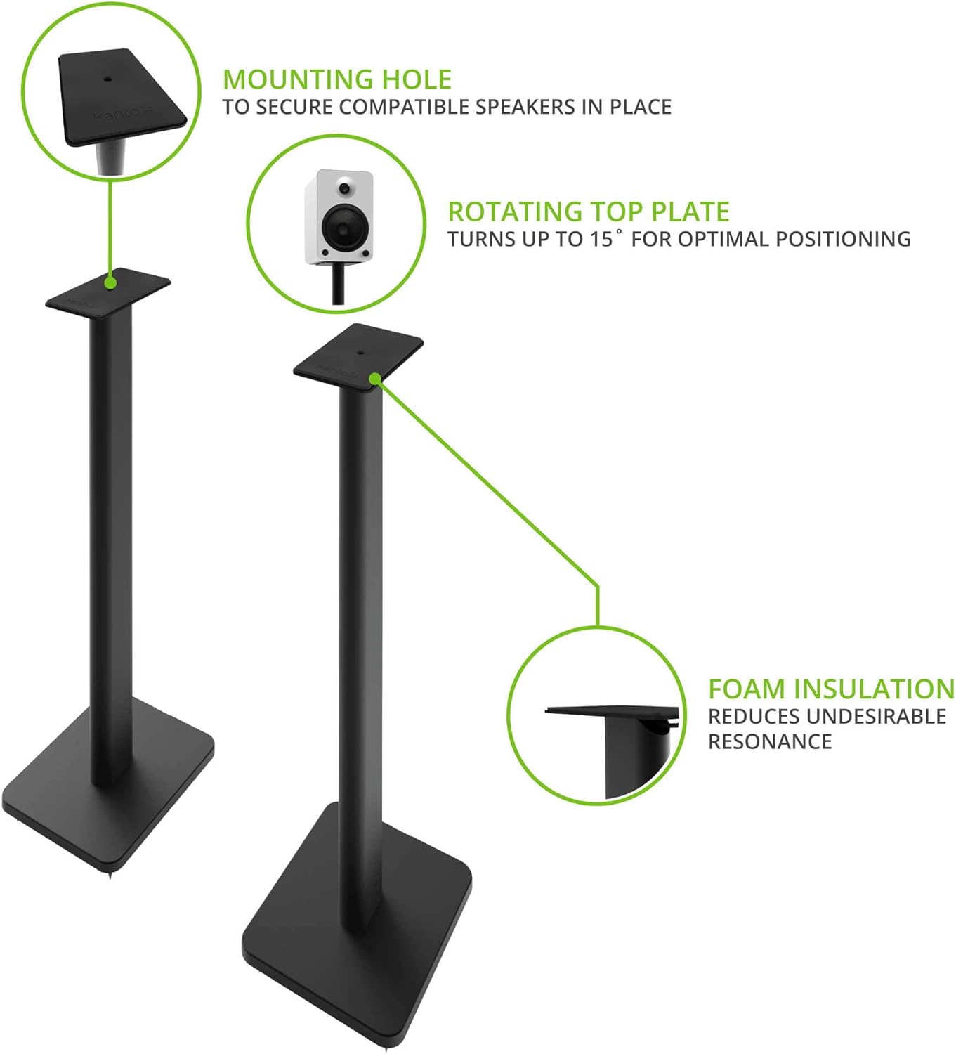 Kanto SP26PL Black Metal Speaker Stand (26 inches) - Universal Fit, Hidden Cables, Rotating Top Plate, Carpet & Hardwood Feet, ¼’-20 Mounting, Pair