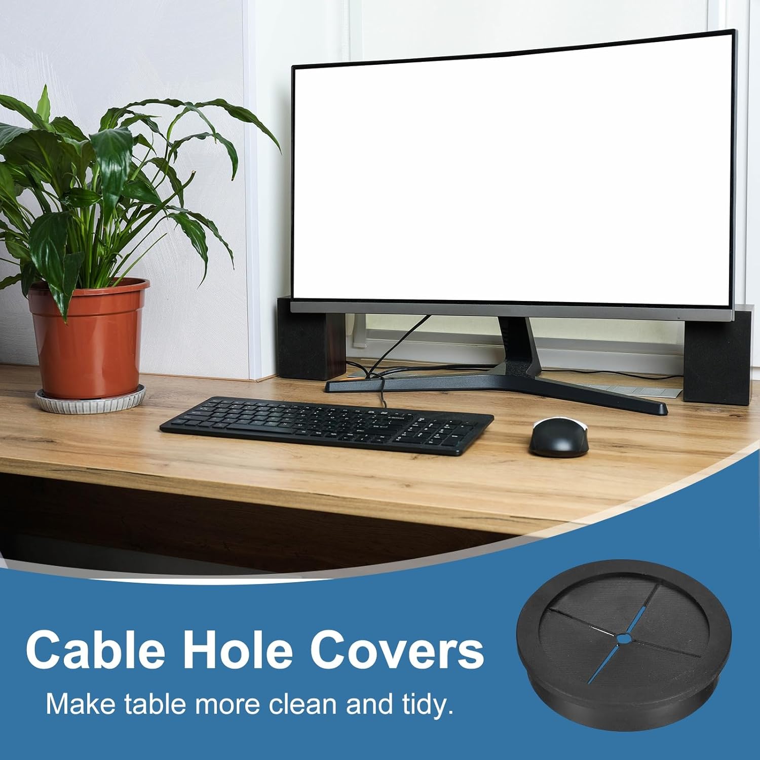 uxcell 4Pcs Cable Cord Grommet, 2-3/8"(60mm) Rubber Desk Grommets Wire Pass Through Hole Cover with Marked Cable Ties for Home Office Cable Wire Protection, Black