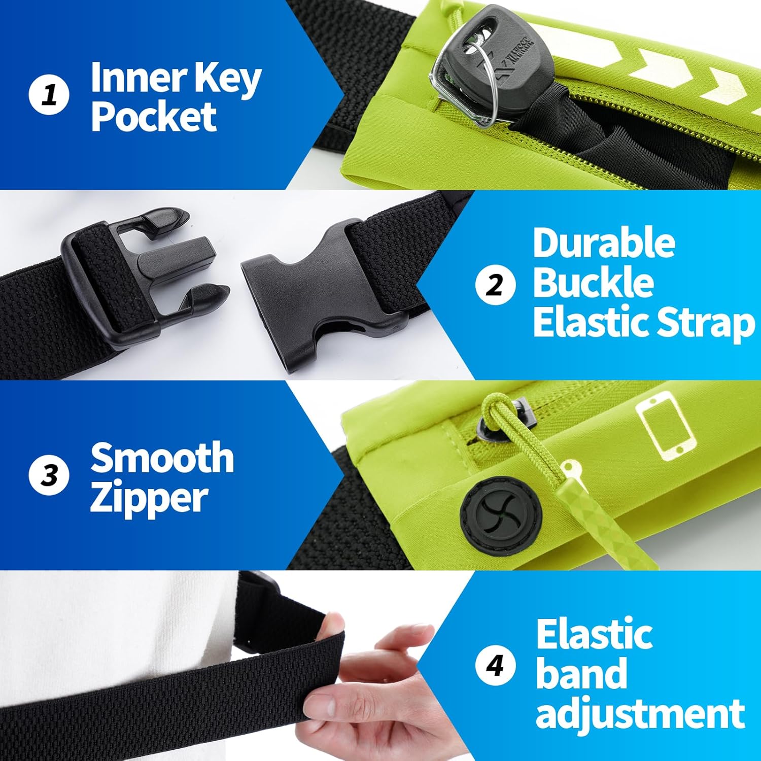 USHAKE Slim Running Belt for Women Men-Runners Phone Holder Fanny Pack, Adjustable, Bounce Free Waist Pouch bag for Workout, Money Belt, Run Gear Accessories Yellow