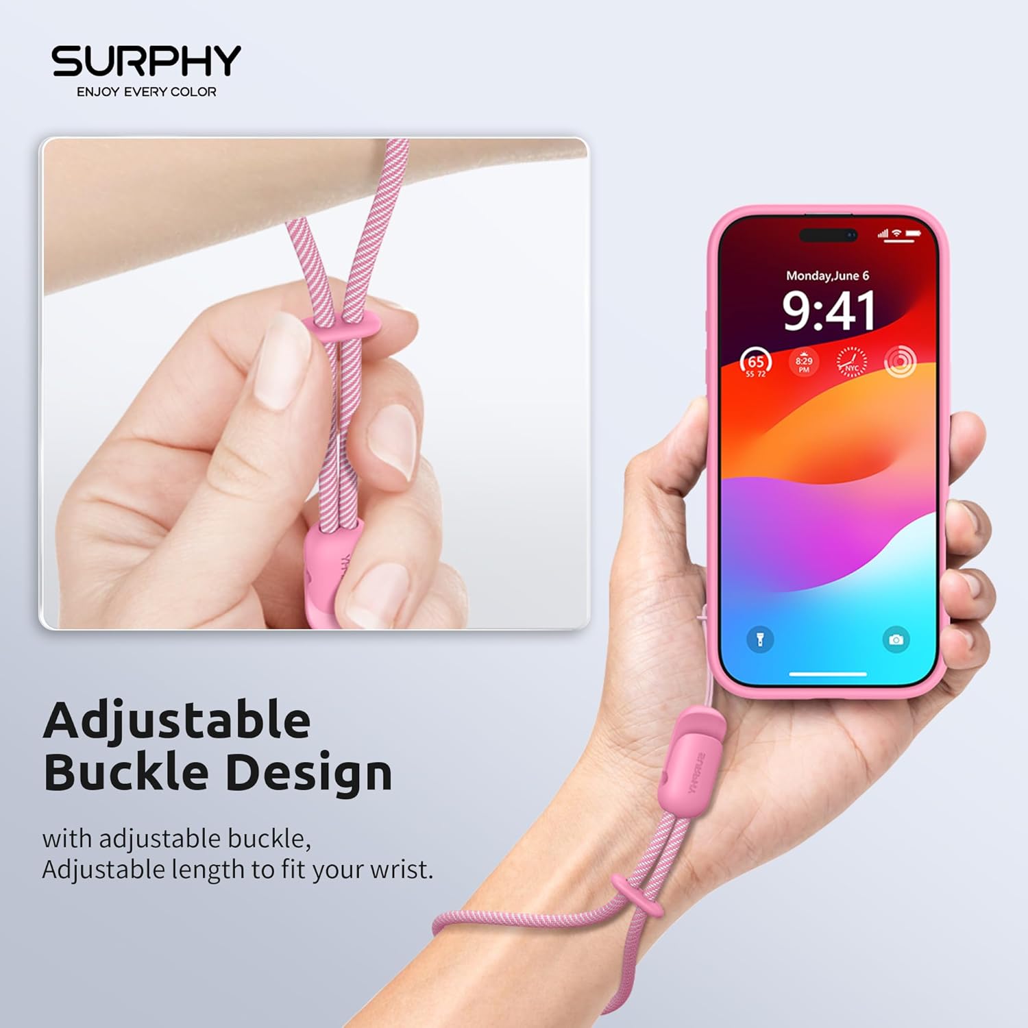 SURPHY 2 Pack Phone Lanyard for Cellphone Case, Phone Wrist Strap for Case, Cellphone Strap with 2-Color Braided, Charm Wrist Lanyard for Women and Men, Rose Pink & Gray