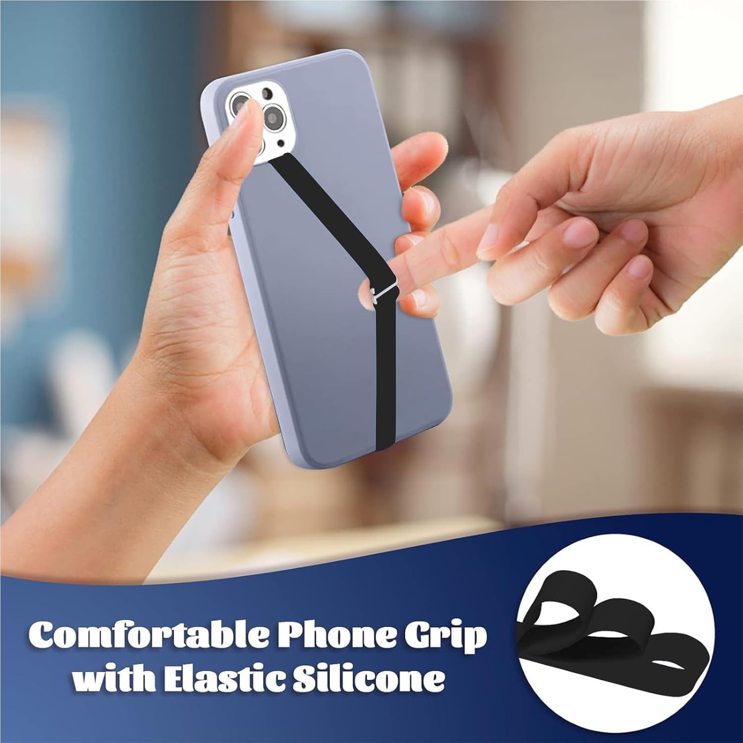 TEAMOLA 3pcs Silicone Phone Grip Holder Strap for iPhone 15/15 Pro/16/16 Pro & Samsung Galaxy S24/S23 - Anti-Slip Finger Loop for Case, Universal Phone Loops for Back of Cell Phones（230, 3 Black）