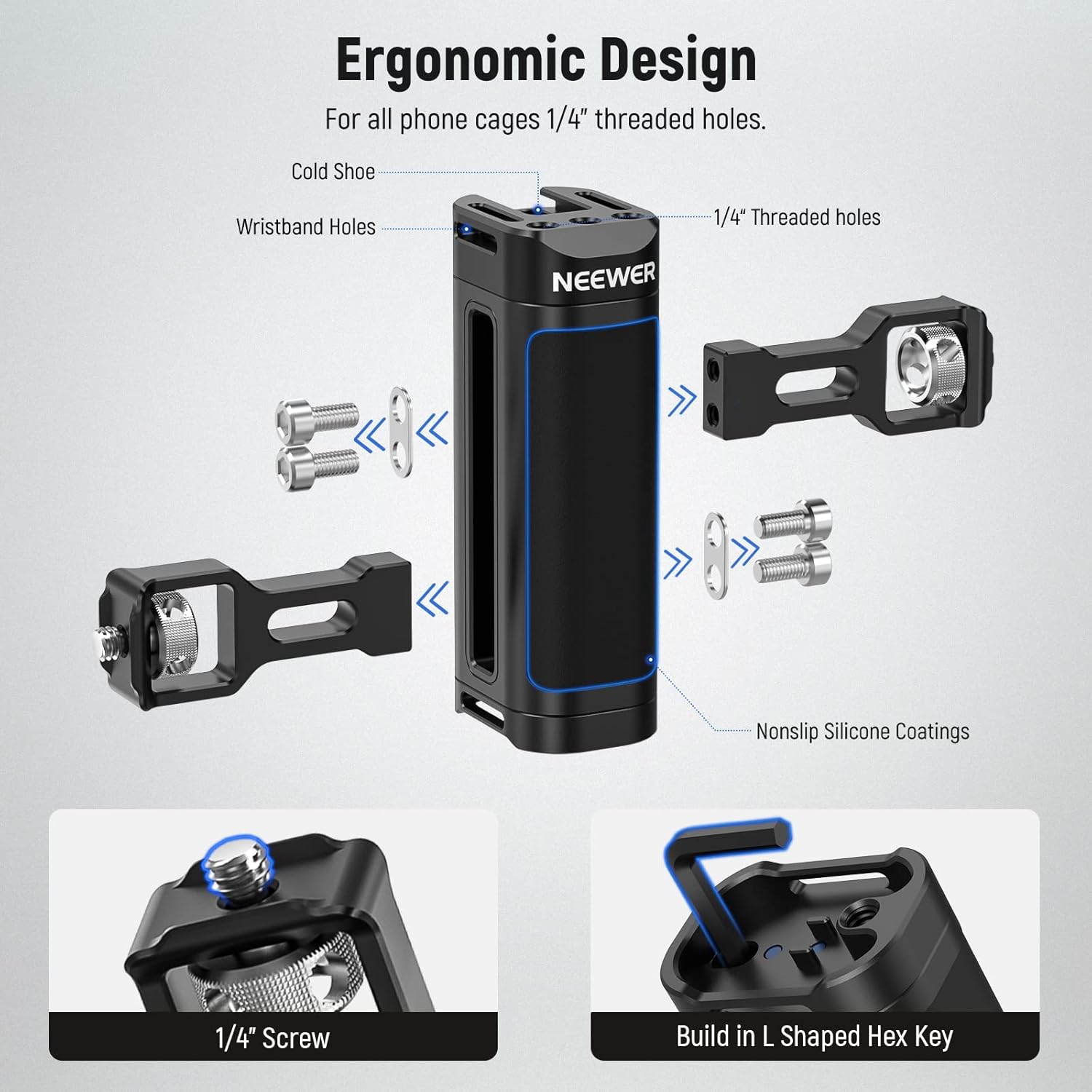 NEEWER Upgraded Phone Rig Vlogging Kit, Video Stabilizer with Dual Handle, Wireless Mic Clip Slot for Tiktok/YouTube, Compatible with SmallRig iPhone 16 15 14 Pro Max Plus 13 Galaxy S23, PA009