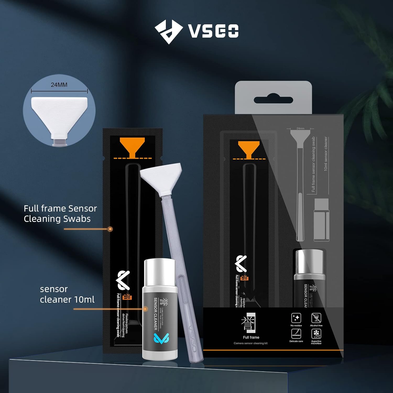 VSGO VS-S03E Full Frame Sensor Cleaning Kit, 12pcs Sensor Swabs & 10ml Cleaner, Compatible with Sony, Nikon, Canon FF CCD CMOS