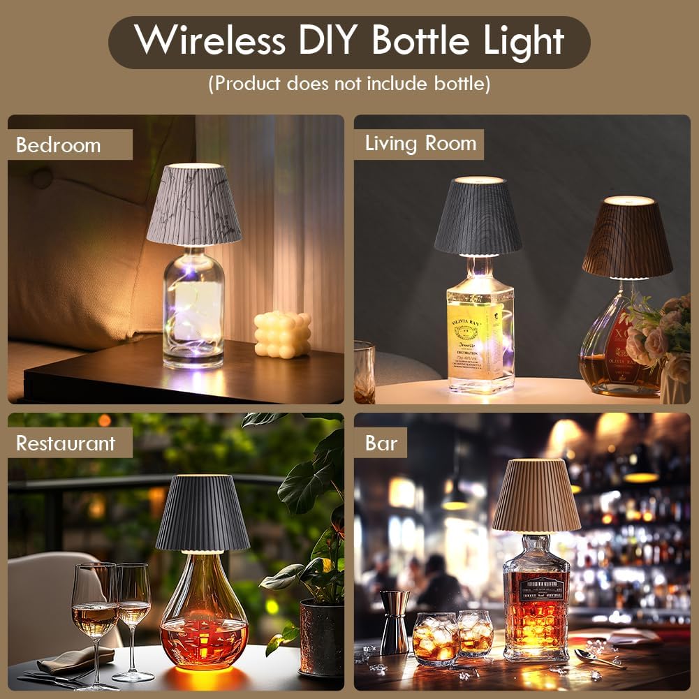 WILIT Wireless Lamp Shades for Table Lamps, 3-Level Brightness Wine Bottles Lamp, Cute Desk Lamps for Bar Decor with RGB Lights for Room, Rechargeable Light, Modern Decorative Lamp, Gifts for Women