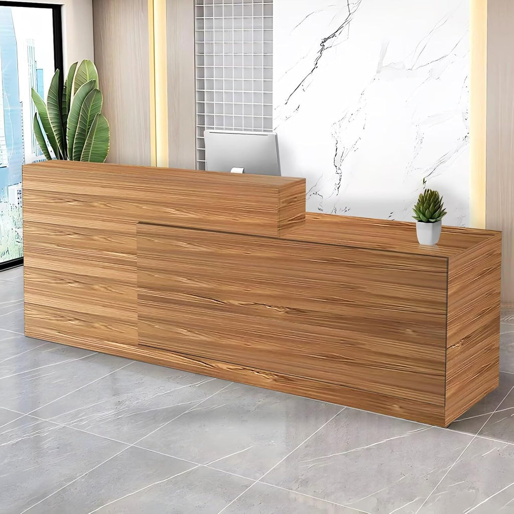Reception Desk with Counter Modern Checkout Counter with Lockable Drawer Keyboard Tray Receptionist Desk for Office Salon Reception Table I Right 59inch/150cm