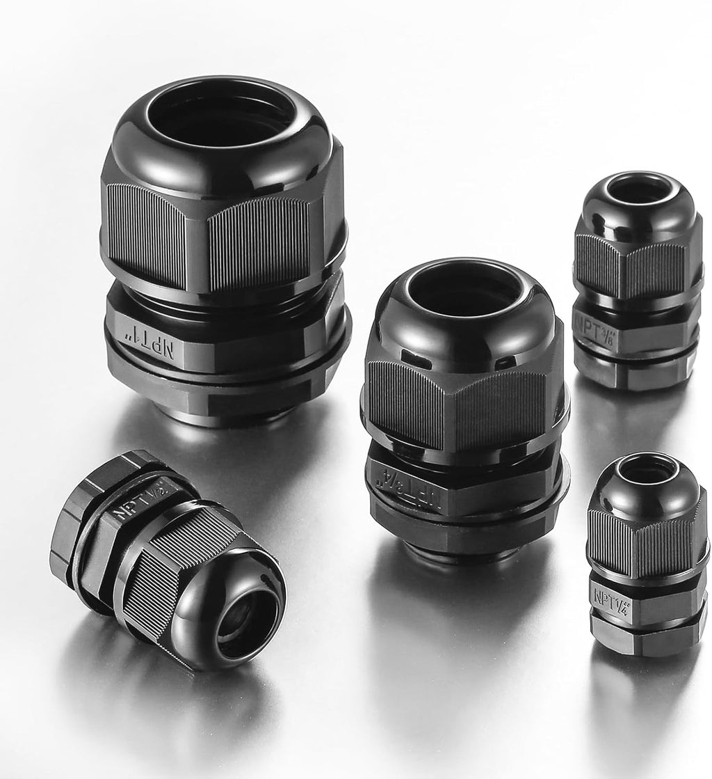 10 PCS 3/4"(12.5-18mm) NPT Nylon Cable Gland Joints with Gaskets, IP68 Adjustable Lock Nut Strain Relief Cord Grip Waterproof Cable Glands - UL Listed and RoHS Compliant