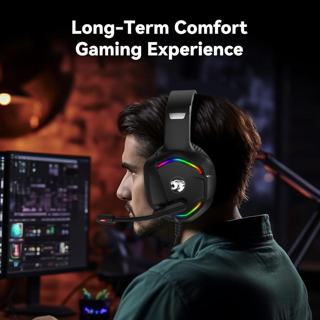 Gaming Headset with Microphone for Pc, Xbox One Series X/s, Ps4, Ps5, Switch, Stereo Wired Noise Cancelling Over-Ear Headphones with Mic, RGB, for Computer, Laptop, Mac, Nintendo, Gamer (Green)