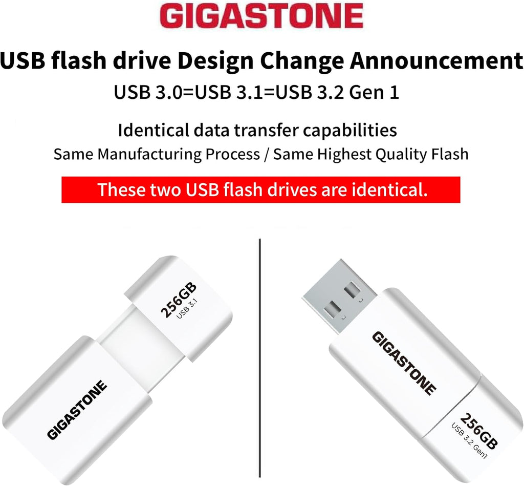 GIGASTONE 256GB Flash Drive (2 Pack) Z60 USB 3.2 Gen 1, 120MB/s Ultra Fast, Retractable Capless Slider Design, Data Storage, Backup for PC/Mac/TV/Car Audio, USB 2.0/3.0/3.1 Compatible
