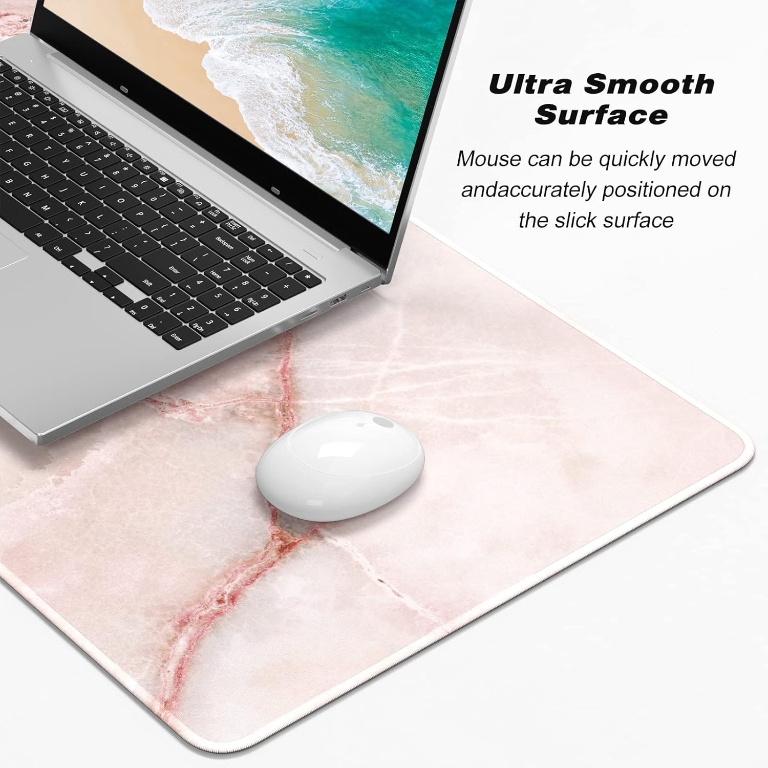 Extended Gaming Mouse Pad, XXL Large Mouse Mat 30 x 14 Inch, Big Computer Keyboard Mousepad, Waterproof Desk Pad with Stitched Edges and Non-Slip Base for Office Gaming, Light Pink Marble