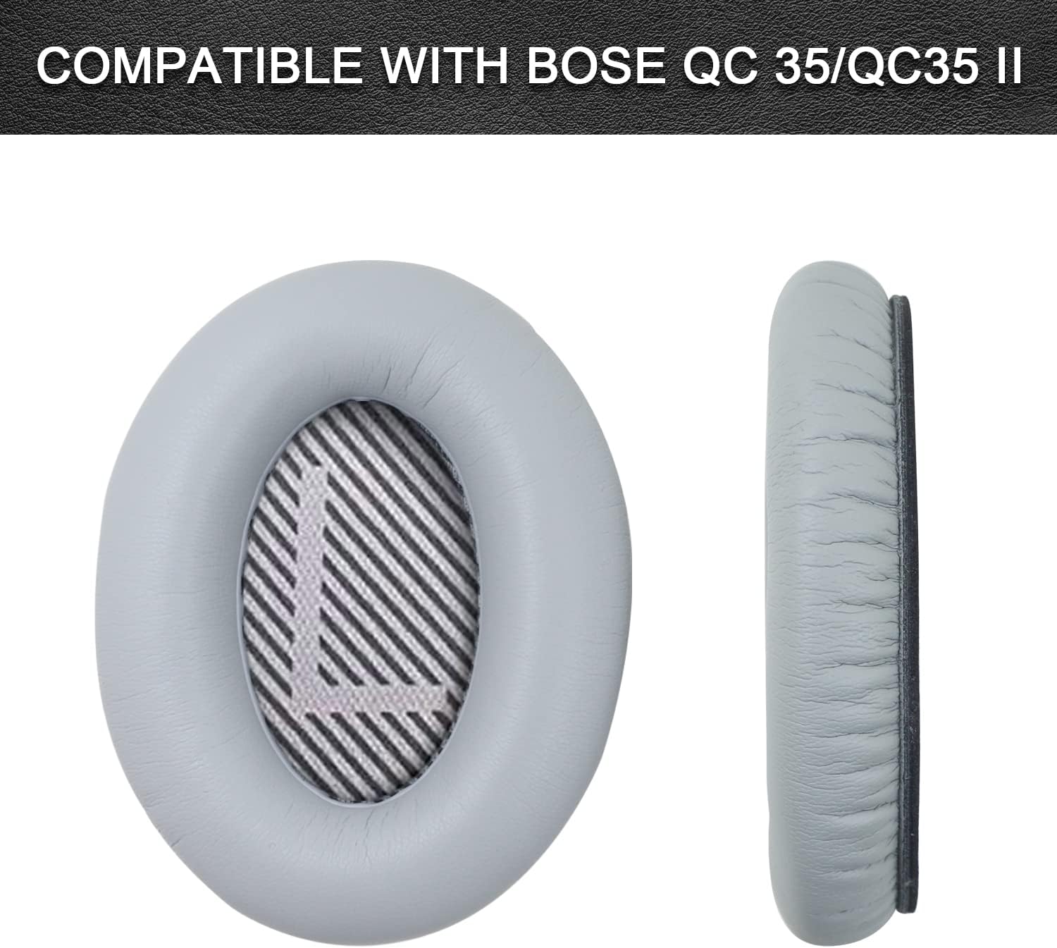 Replacement Ear Pads for Bose QuietComfort 35 35 II 15 25(qc 35 25 15/QC35 ii), Headphone Ear Covers, High Density Memory Cotton, Soft Leather, Adaptive Noise Isolation Headphones Pads Cushions-Grey