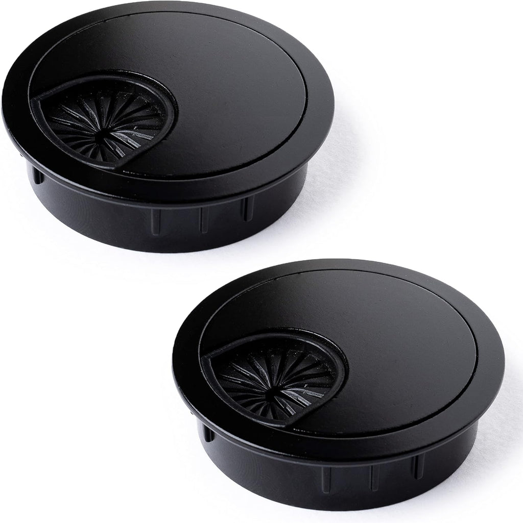 MAHDPRO Metal Desk Grommet 2 Inch (50 mm) Pack of 2-Flat Black Zinc Alloy Metallic Desk Cord Hole Cover to Arrange Cables & Wires Through Computer Table/Countertops