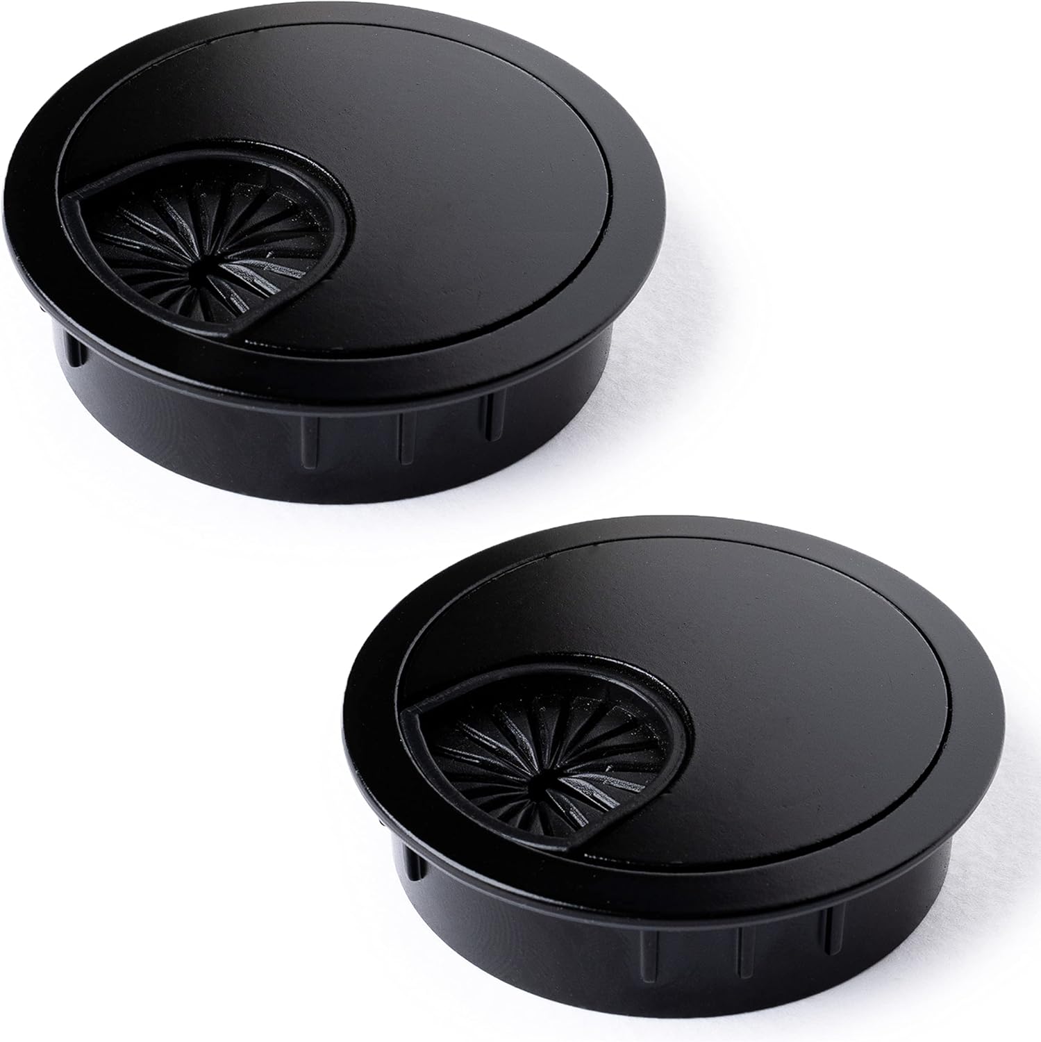 MAHDPRO Metal Desk Grommet 2 Inch (50 mm) Pack of 2-Flat Black Zinc Alloy Metallic Desk Cord Hole Cover to Arrange Cables & Wires Through Computer Table/Countertops