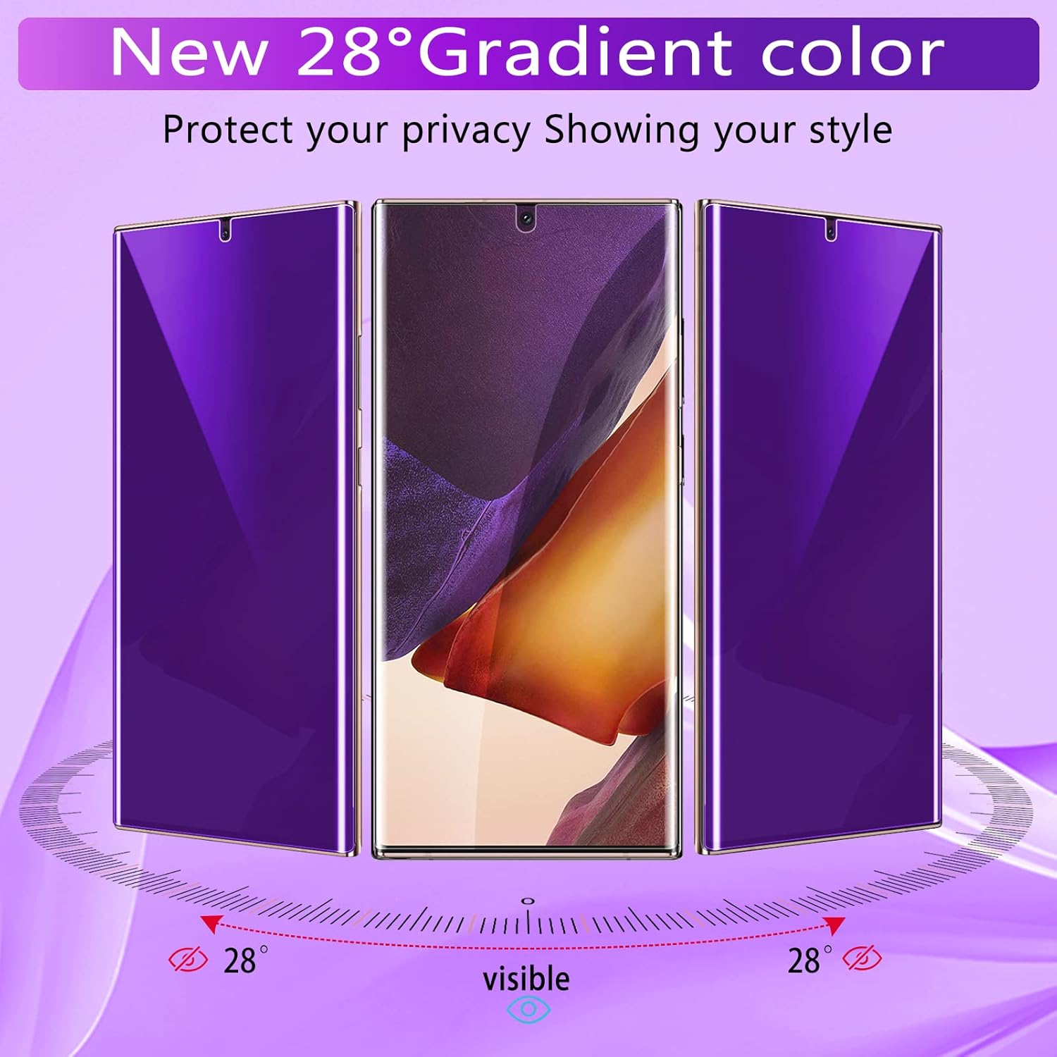 [2+2 Pack] Lesakit Anti-Blue Light Privacy Screen Protector for Samsung Galaxy Note 20 Ultra 6.9 inch with 2 Pack Camera Lens Protector, [Support Fingerprint ID] Anti Spy TPU Flexible Screen Protector- Purple