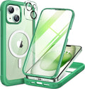 Miracase Magnetic for iPhone 15 Plus Case 6.7'' [Compatible with Magsafe] Full-Body Military Drop Proof 15 Plus Phone Case Cover with Built-in 9H Tempered Glass Screen Protector,Magnetic Green