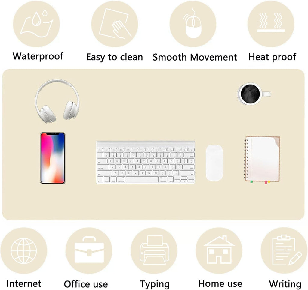 PU Leather Desk Pad Protector Gaming Mouse Pad Non Slip Desk Mat for Keyboard and Mouse Waterproof Desk Writing Pad for Office and Home Desk Accessories(Beige, 35.4 * 17.7)