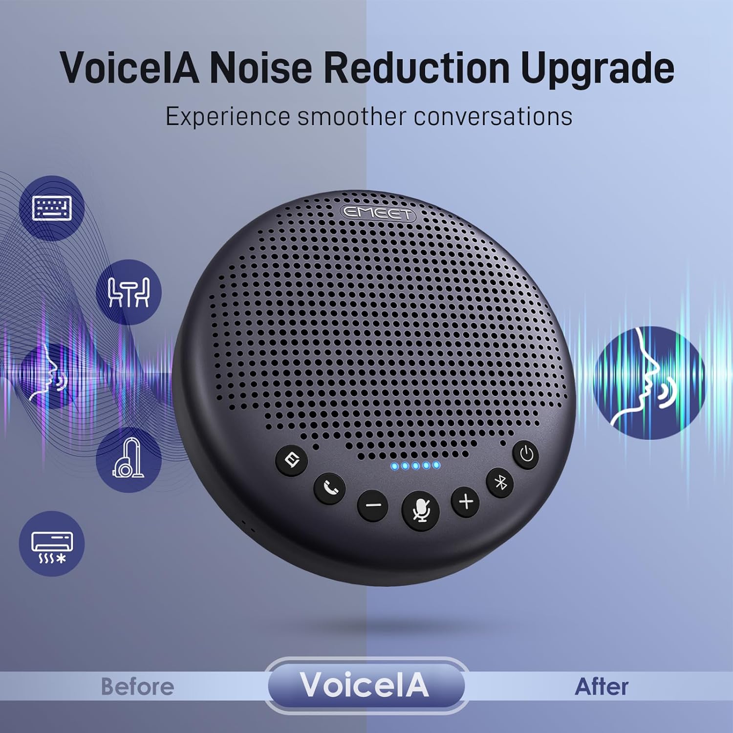 EMEET Conference Speaker and Microphone w/8 Mics, 360° Voice Pickup, Noise Reduction, Bluetooth/USB/Dongle Speakerphone for 10 People w/Daisy Chain for 18, Compatible w/Leading Platforms, 2024 Version