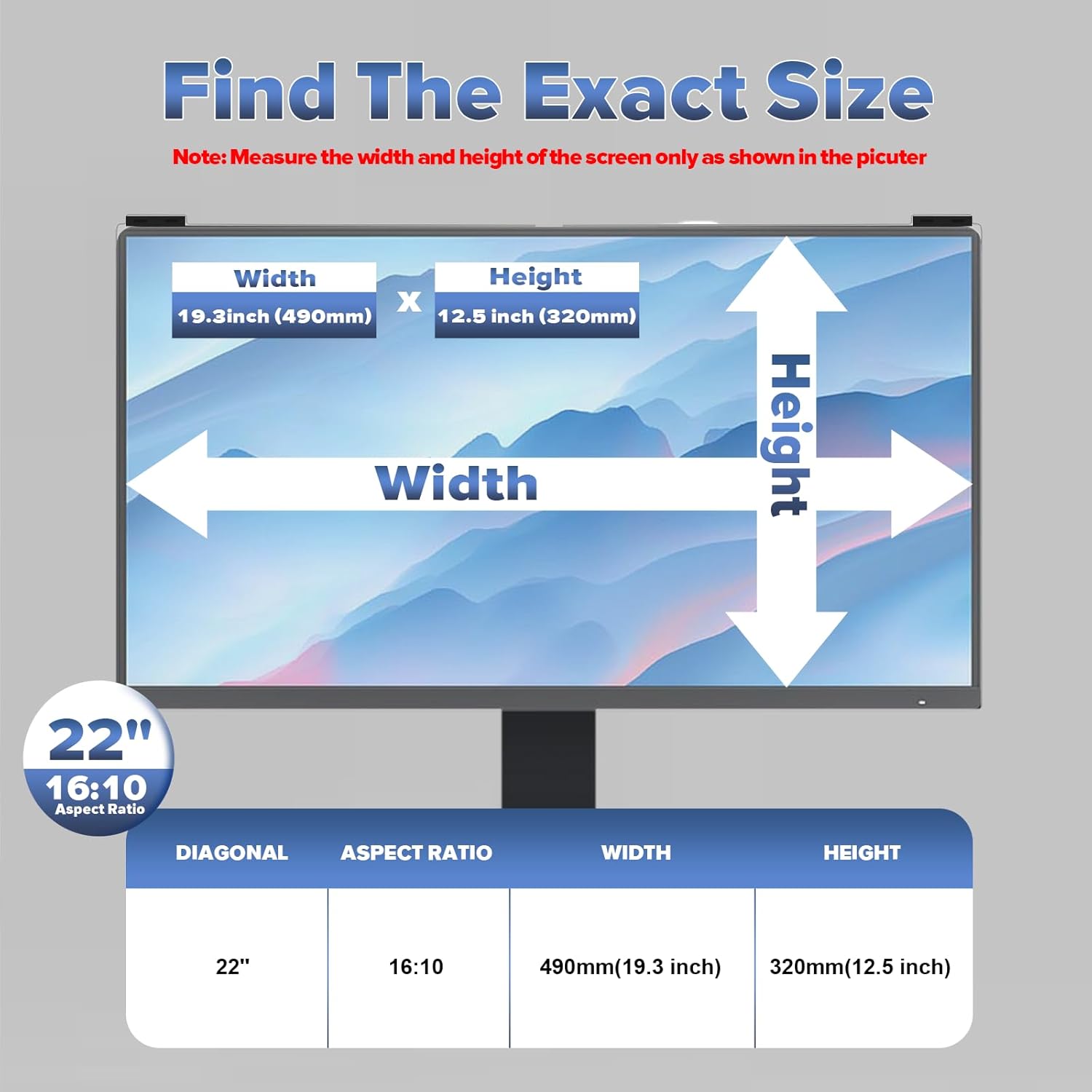 Computer Privacy Screen Filter 22 Inch, 9H Hardness Hanging Computer Screen Privacy Shield Compatible with 16:10 Widescreen Monitor, Eye Protection and Blue Light Blocks