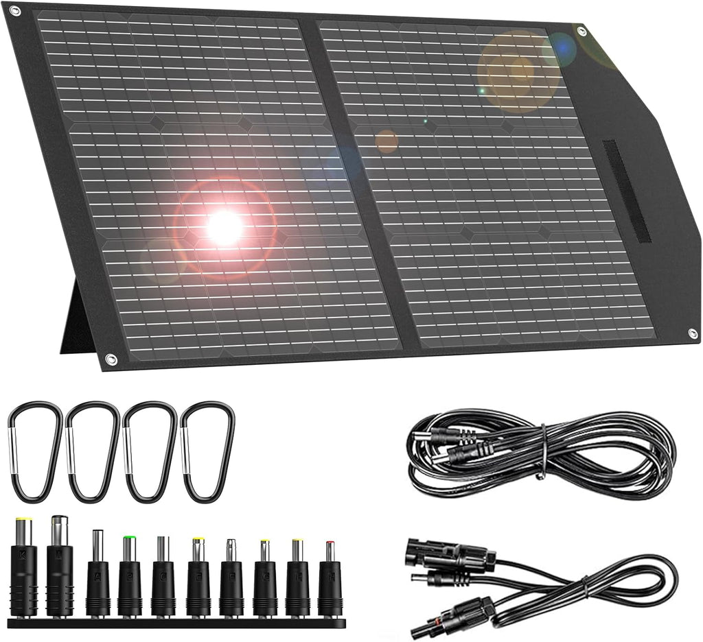 MARBERO 100W Portable Solar Panel 100 Watt Foldable Solar Panel Charger for Power Station, USB/DC Devices 18V Output(10 Connectors) >23% High Efficiency IP68 Waterproof for Camping Outdoor RV Cloudy