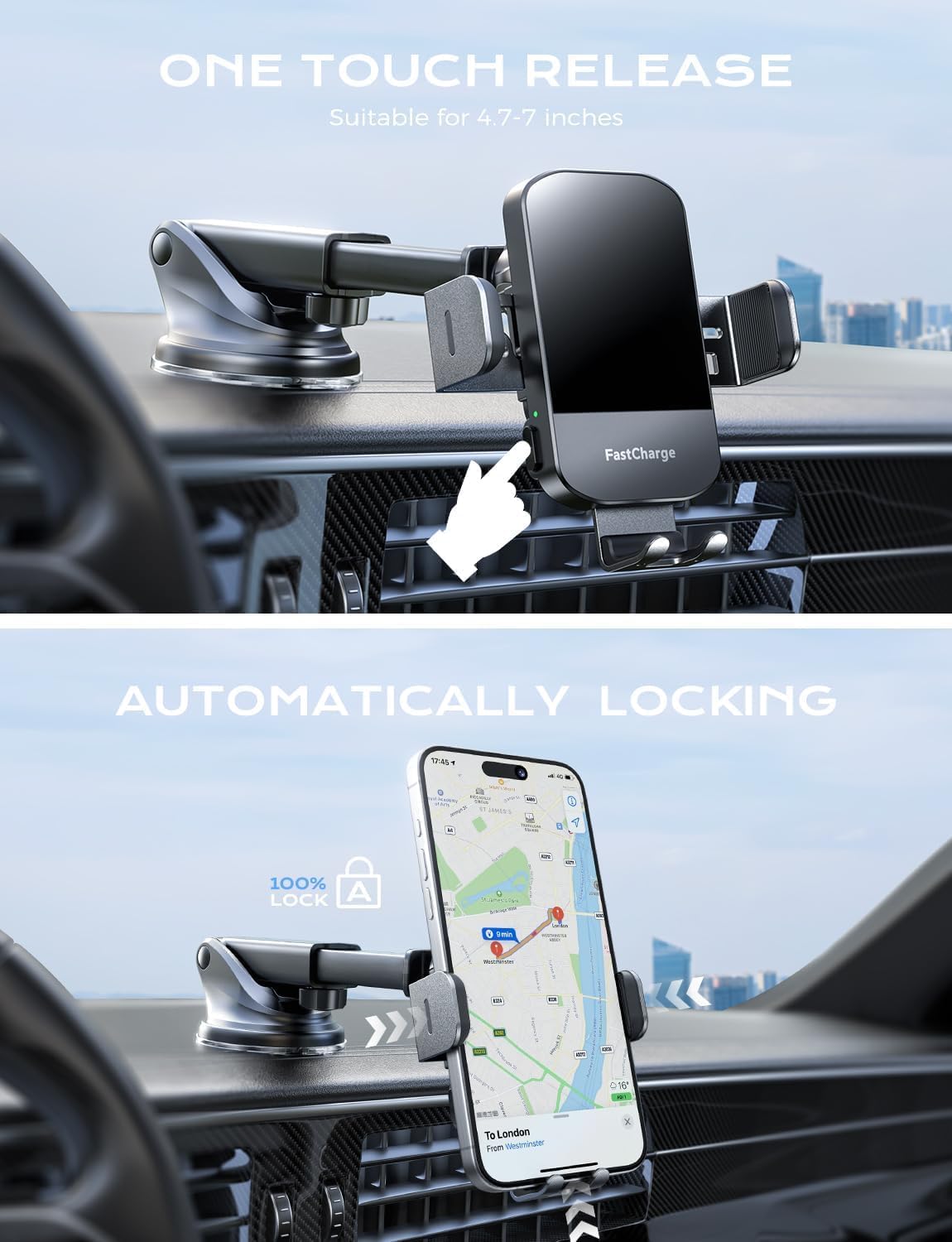 CHGeek 15W Fast Charging Auto Clamping Car Charger Phone Mount Phone Holder (Cranberry)