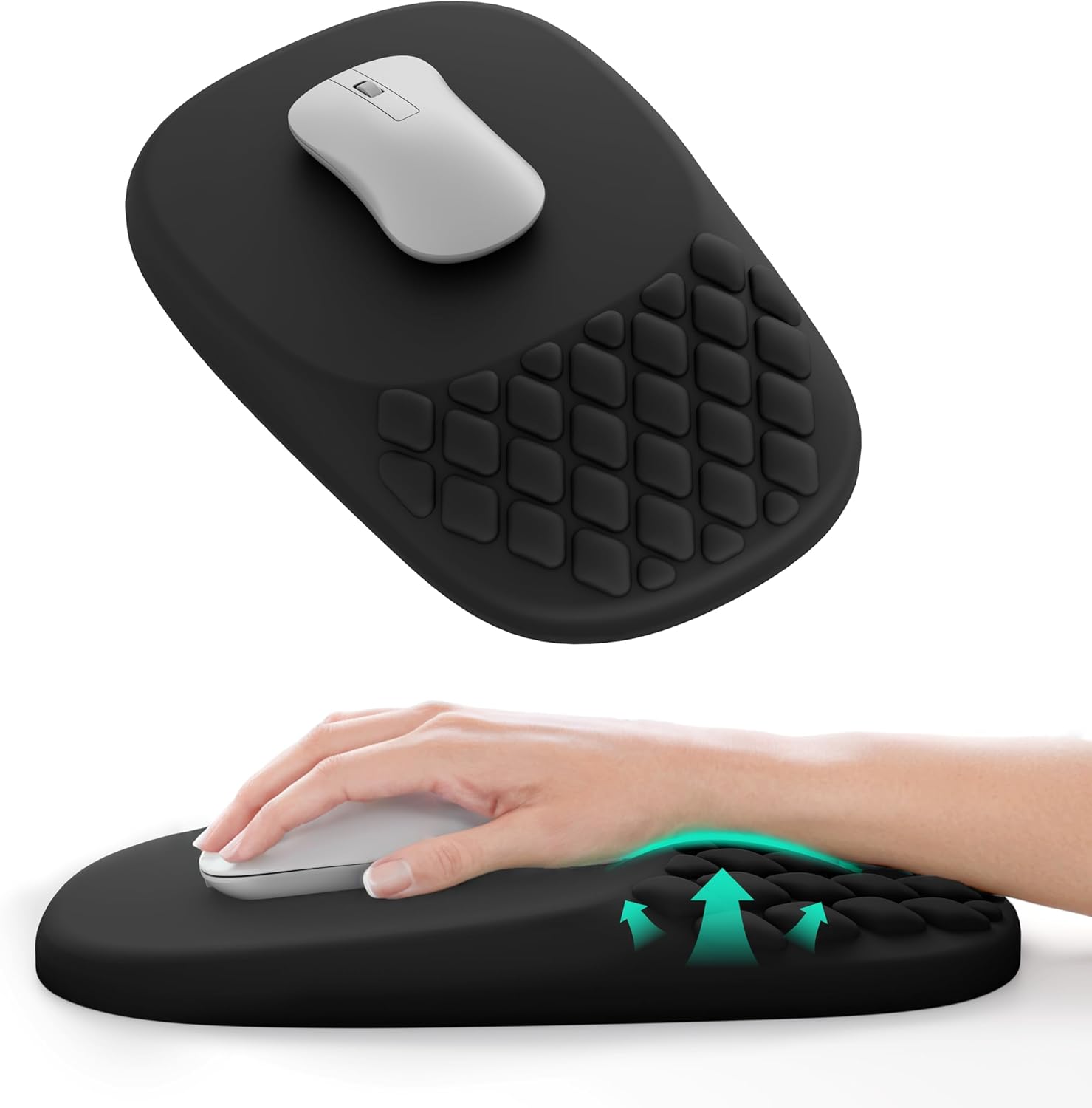 VAGAU Ergonomic Mouse Pad with Wrist Rest, Wrist Rest Pain Relief Mousepad Memory Foam Massage & Non-Slip PU Base for Carpal Tunnel Pain Relief - Gaming, Office, Home Use (Black)