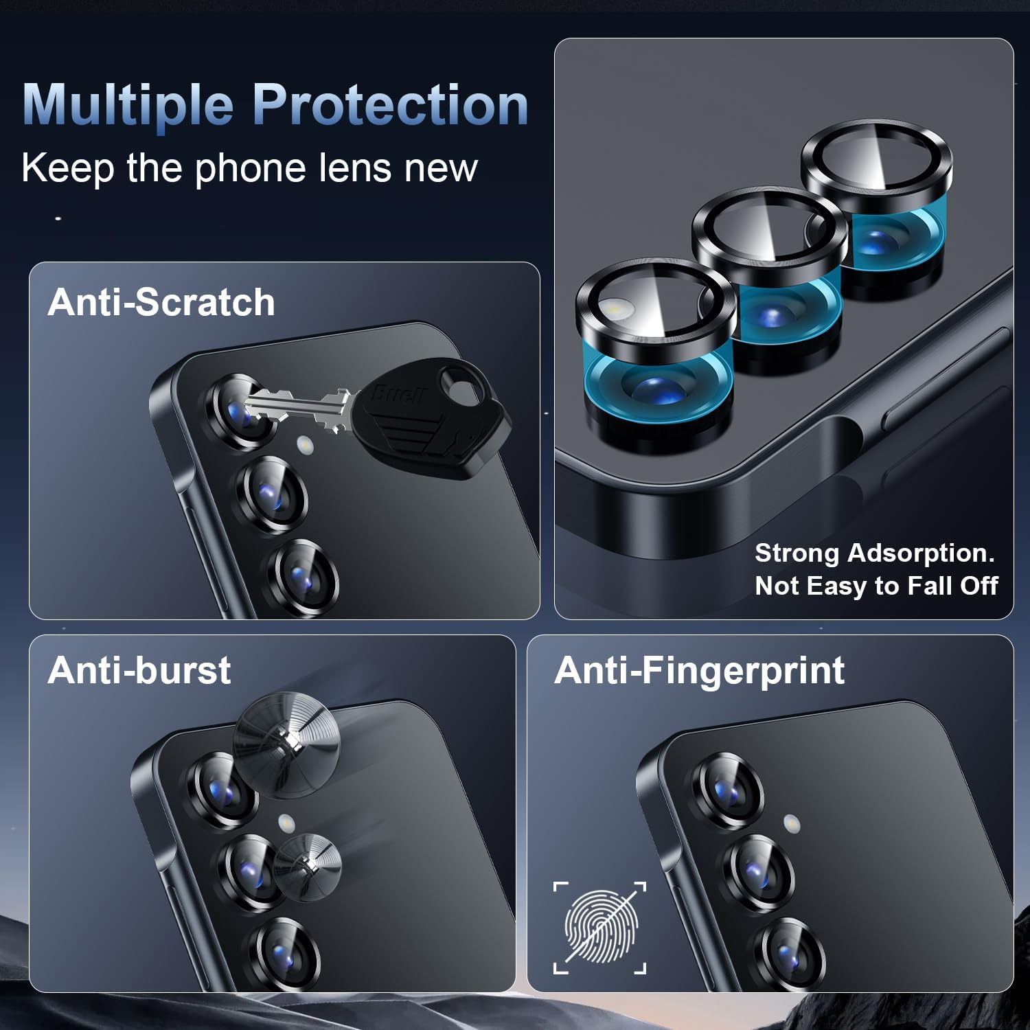 Korecase for Galaxy S25 Plus Camera Lens Protector, 9H Tempered Glass Anti Scratch Camera Screen Protector Shockproof Film Shcokproof Metal Ring Lens Protecor for Galaxy S25+Plus (Black)