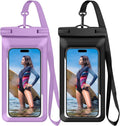 Universal Waterproof Phone Case, with Inside Card Pack, Waterproof Beach Bag for iPhone 16 15 14 13 Pro Max up to 8.3", IPX8 Cell Phone Pouch for Cruise Travel Accessories, 2 Pack-Black&Purple