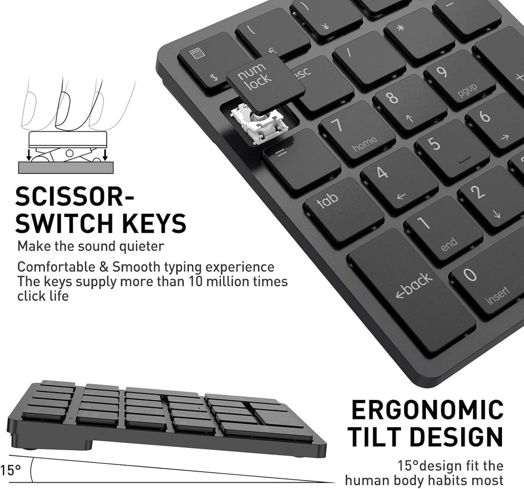 havit Bluetooth Number Pad Wireless Numeric Keypad Numpad 26 Keys Portable Mini Financial Accounting Rechargeable Numeric Pad for Windows Laptop Desktop, PC, Notebook (Black)