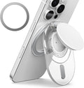 Sinjimoru Phone Grip Stand, Compatible with MagSafe, Adaptor Ring Included, 3000G Kickstand for iPhone 16/15/14/13/12. M-Tap Tok Stand Clear White