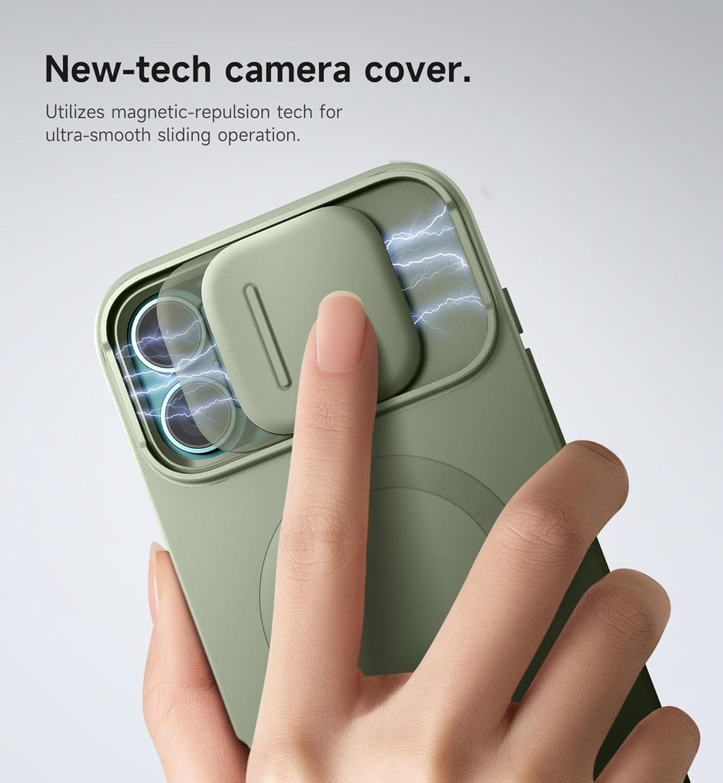 SURITCH for iPhone 16 Plus Case with Magnetic Camera Slide Cover and Adjustable Kickstand, Compatible with MagSafe, Shockproof Bumper Case Slim Protective Cover for iPhone 16 Plus 6.7 Inch, Green