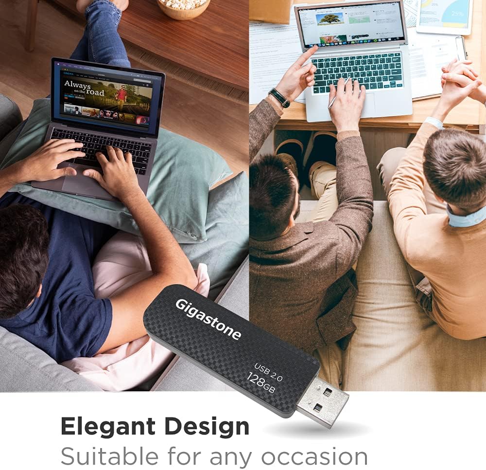 GIGASTONE V30 128GB USB 2.0 Flash Drive 2-Pack, Capless Retractable Design Pen Drive, Carbon Fiber Style, Reliable Performance & Durable