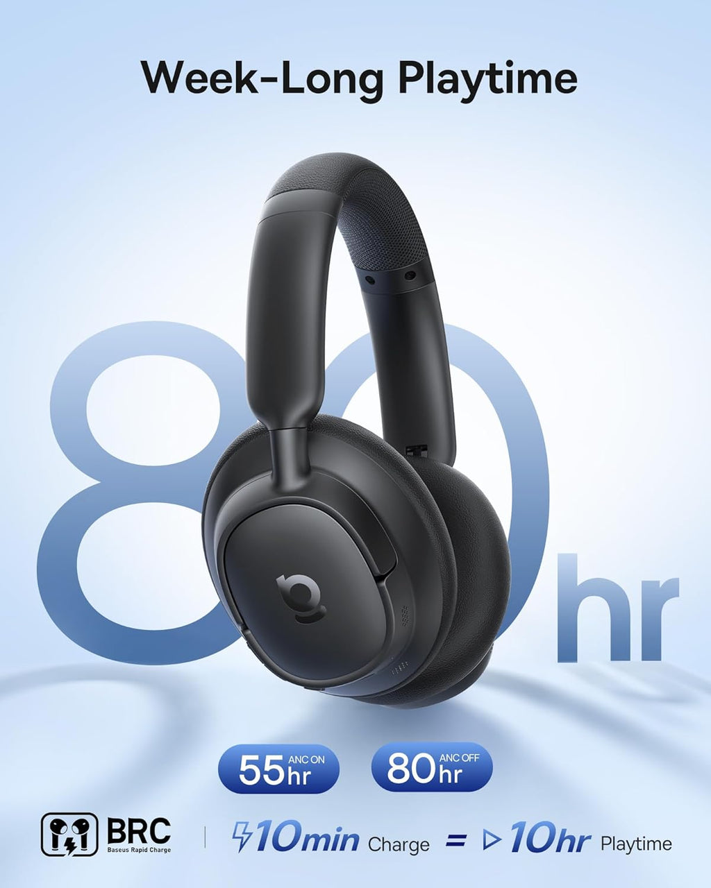 Baseus Bass BH1 NC Adaptive Active Noise Cancelling Headphones, Real-Time Adaptive Hybrid ANC, SuperBass 2.0, LDAC Hi-Res Sound, 80H Playtime, 5-Mic AI Clear Calls, Comfortable Fit, Bluetooth 6.0