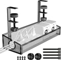 Under Desk Cable Management Tray Black, No Drill Desk Cable Wire Management Organizer with Clamp, PC Cord Organizer Accessories & Workspace for Office, Home