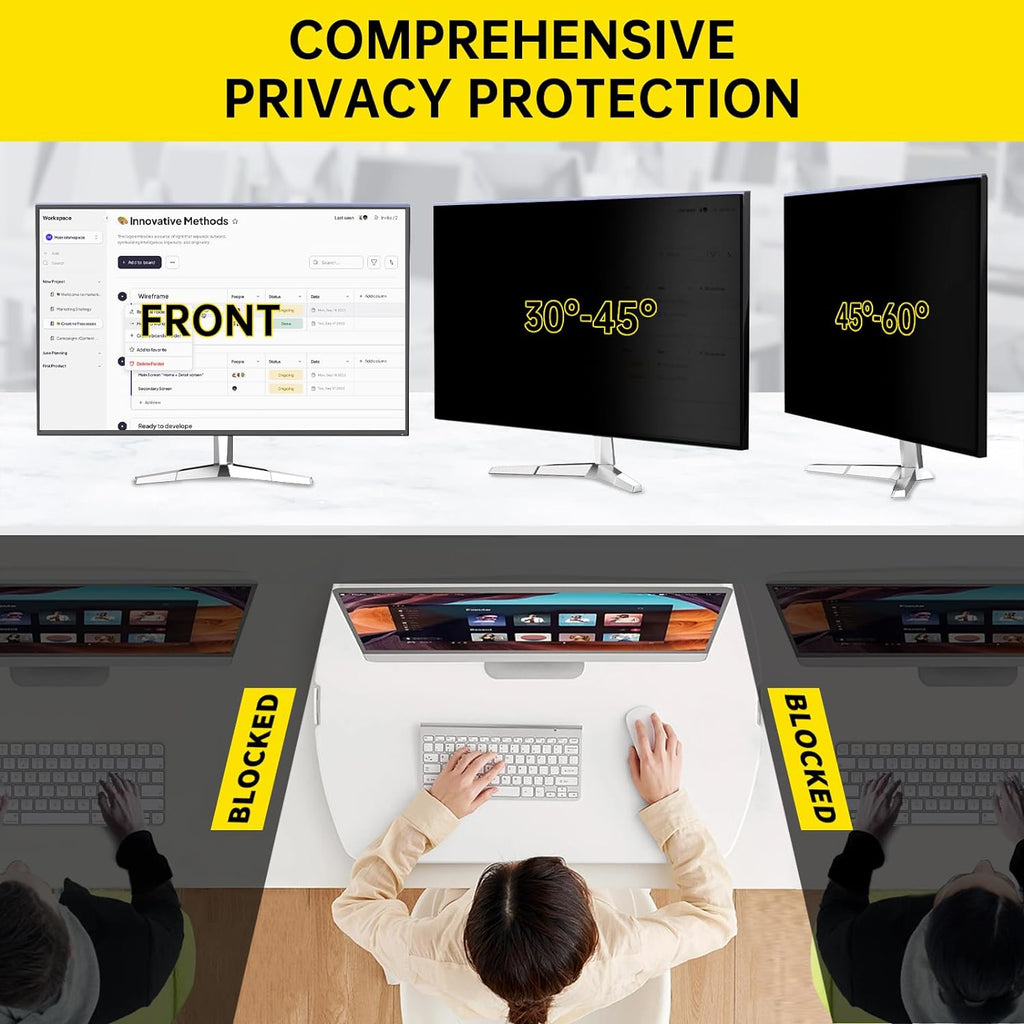 27 Inch Computer Privacy Screen for 16:9 Computer Monitor, Anti-Blue Light Monitor Privacy Screen Filter, Anti-UV Computer Screen Privacy Shield, Hanging Type