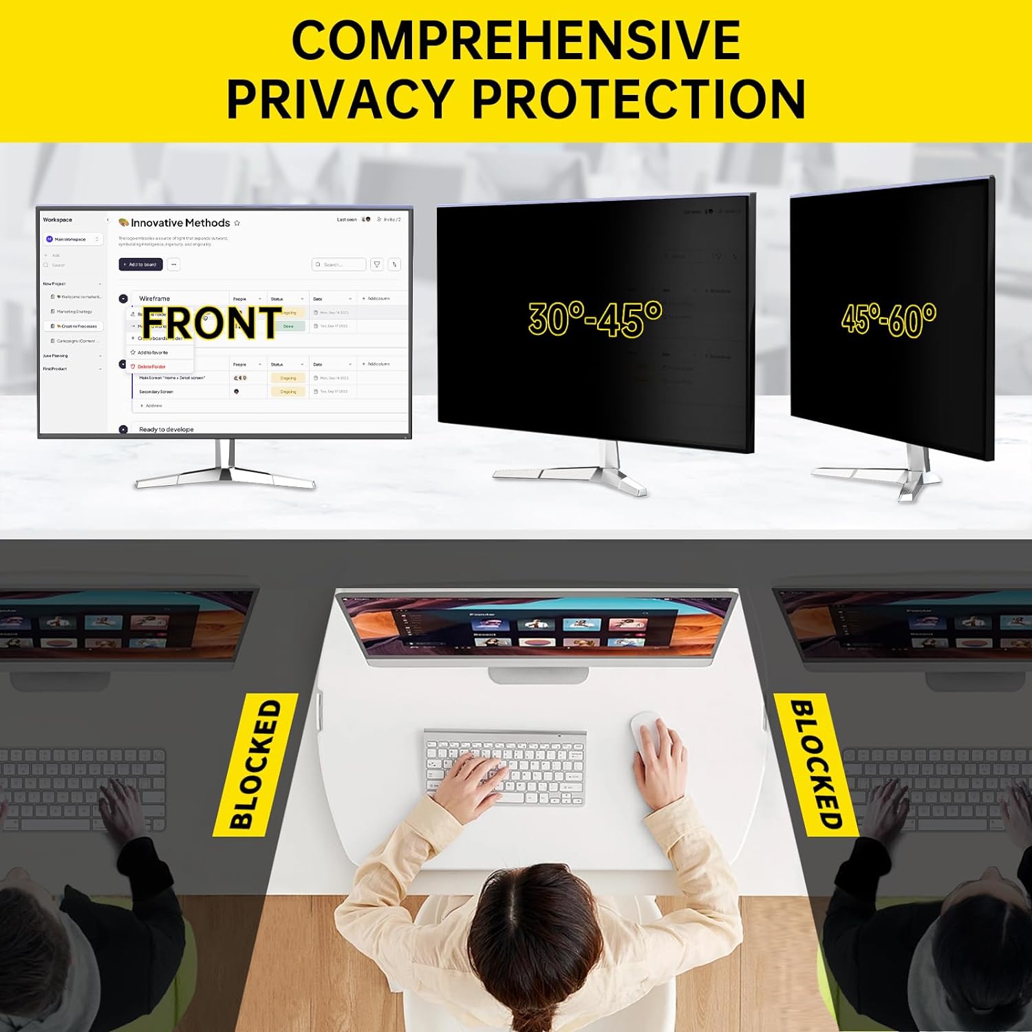 27 Inch Computer Privacy Screen for 16:9 Computer Monitor, Anti-Blue Light Monitor Privacy Screen Filter, Anti-UV Computer Screen Privacy Shield, Hanging Type