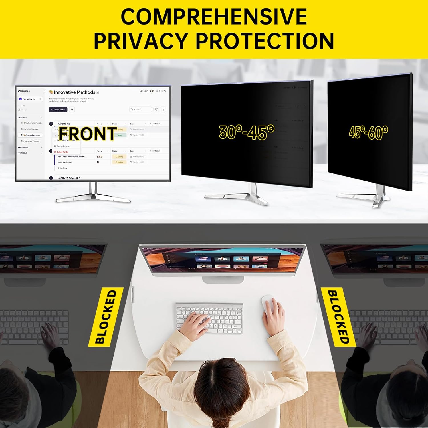 [2-Pack 27 Inch Computer Privacy Screen Filter for 16:9 Monitor, Anti-Blue Light, Anti-UV Blue Light Blocking Removable Privacy Protector Shield,Hanging Type