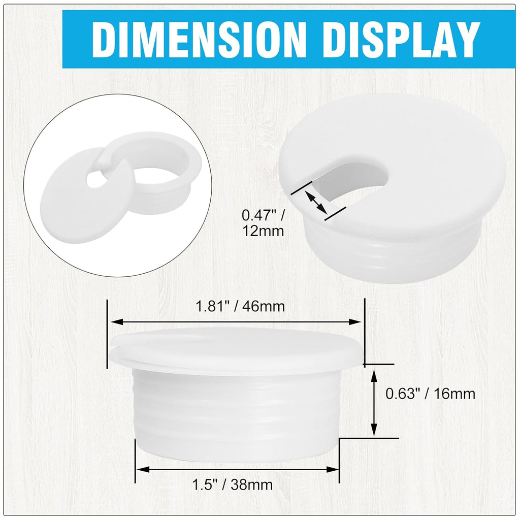 1-1/2" White Desk Grommet, JTemgle Plastic Cable Hole Cover Computer Table Cord Wire Organizer Caps Desktop Cord Management for Home Office TV Stands Tabletops, 5 Pieces