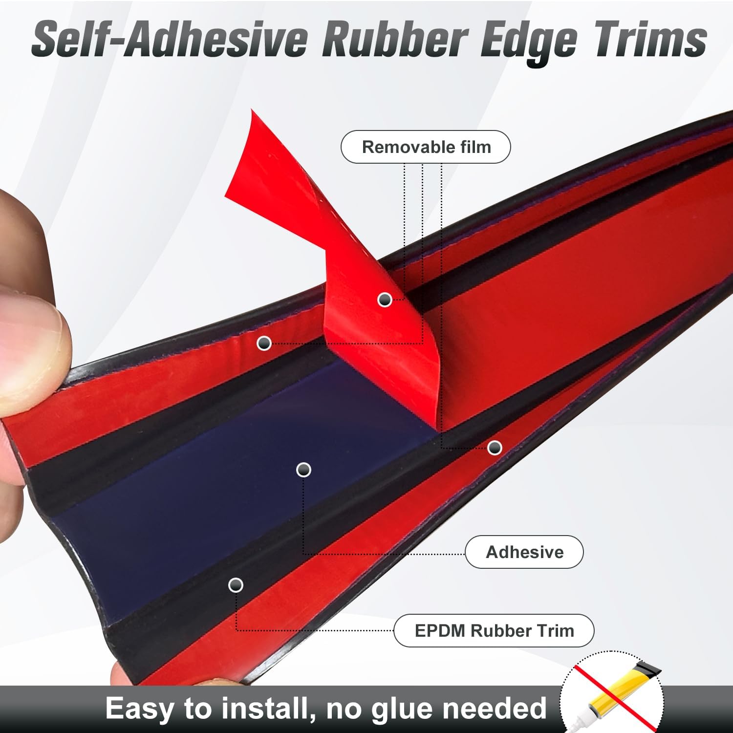 Rubber Edge Trim, 1-3/4 inch Wide U Channel Edge Trim, Big Size U Shaped Trim, Self Adhesive Edge Banding for Plywood, Woods, Doors, Shelf, Cabinet, Countertop, Length 20Ft, Black Gloss Finish