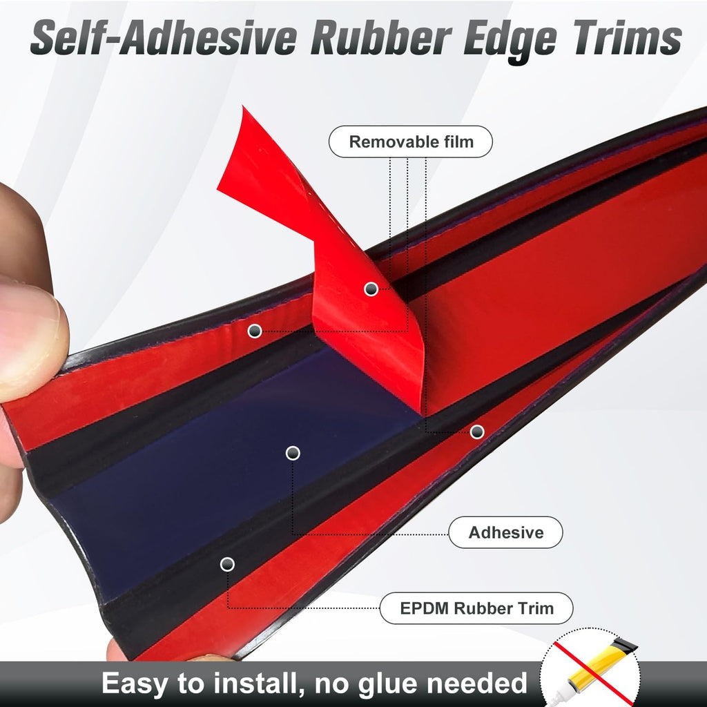 Rubber Edge Trim, 2-1/2 inch Wide U Channel Edge Trim, Big Size U Shaped Trim, Self Adhesive Edge Banding for Plywood, Woods, Doors, Shelf, Cabinet, Countertop, Length 20Ft, Black Gloss Finish