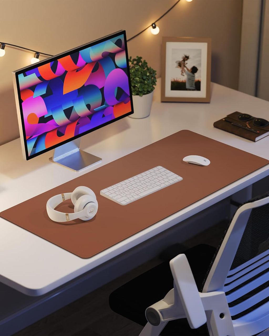 Leather Desk Mat, Mouse Pad,Office Desk Pad, Non-Slip PU Leather Desk Blotter mat,Laptop Desk Pad,Waterproof Desk Writing Pad for Office and Home (Brown,31.5" x 15.7")