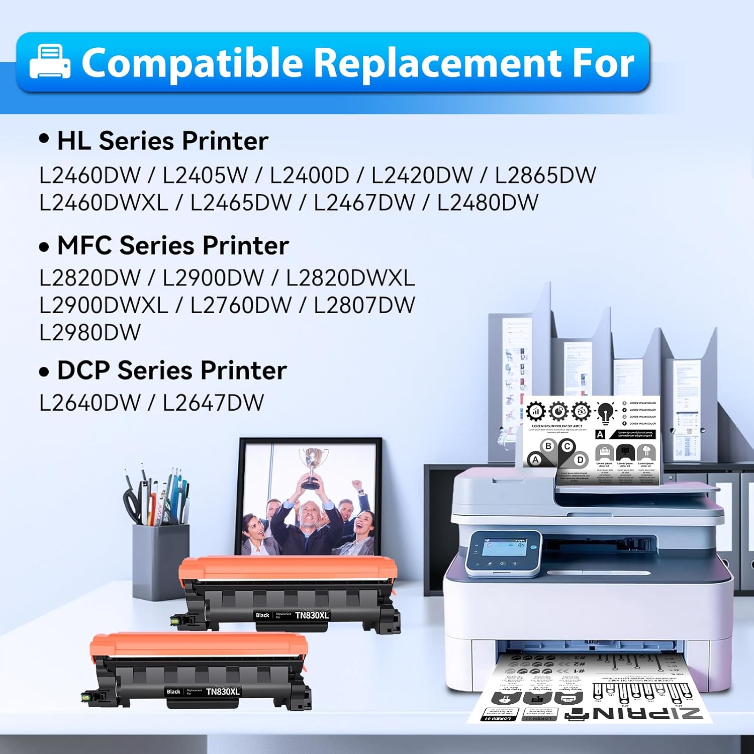 ZIPRINT TN830XL Toner 2 Pack(with chip) Compatible Replacement for Brother tn830 tn830xl tn830/xl/v tn-830xl Toner for HL-L2460DW DCP-L2640DW HL-L2405W MFC-L2820DW MFC-L2900DW HL-L2480DW Printer